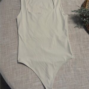 Abercrombie & Fitch Soft A&F Collection Scoop-Neck Bodysuit in Light Cream